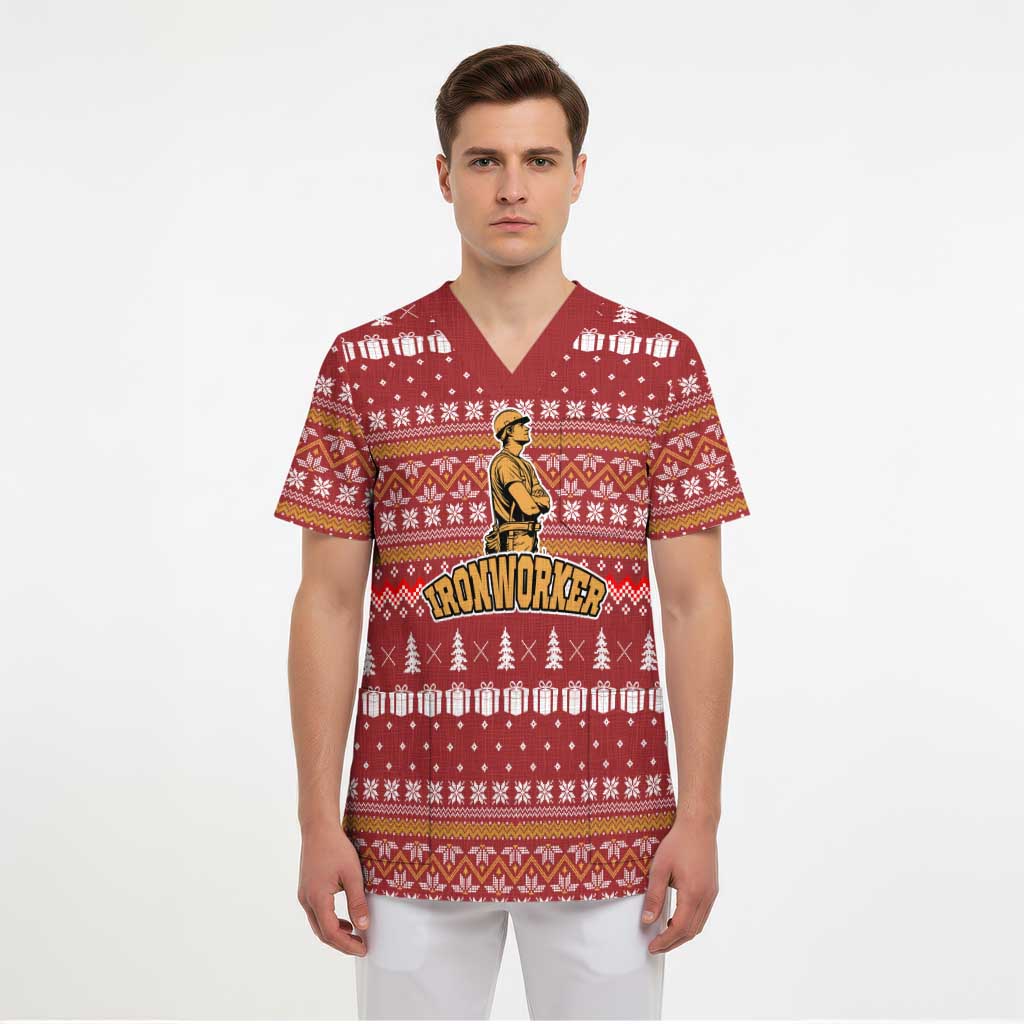 Christmas Ironworker American Flag Scrub Top Xmas Holiday Patterns - Wonder Print Shop
