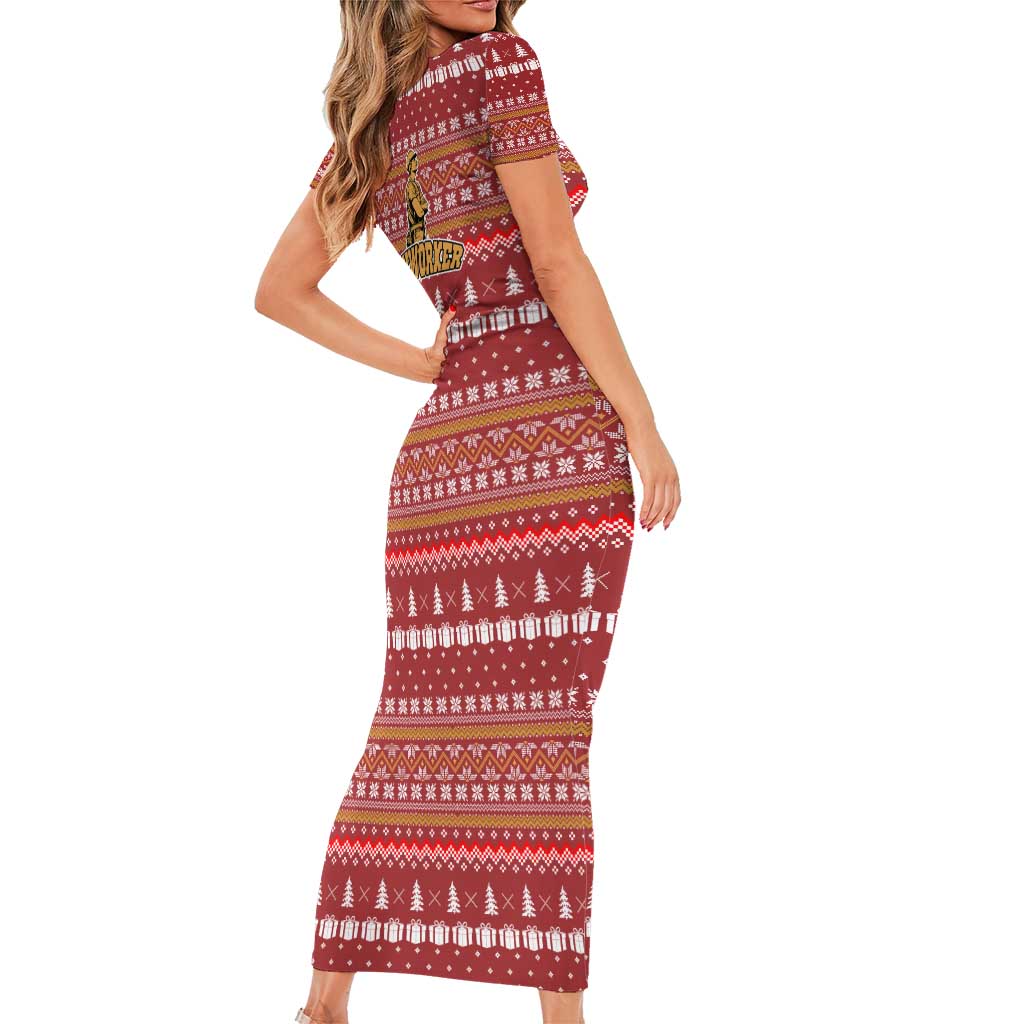 Christmas Ironworker American Flag Short Sleeve Bodycon Dress Xmas Holiday Patterns - Wonder Print Shop