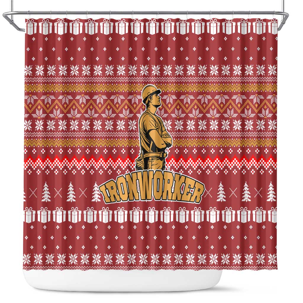 Christmas Ironworker American Flag Shower Curtain Xmas Holiday Patterns - Wonder Print Shop