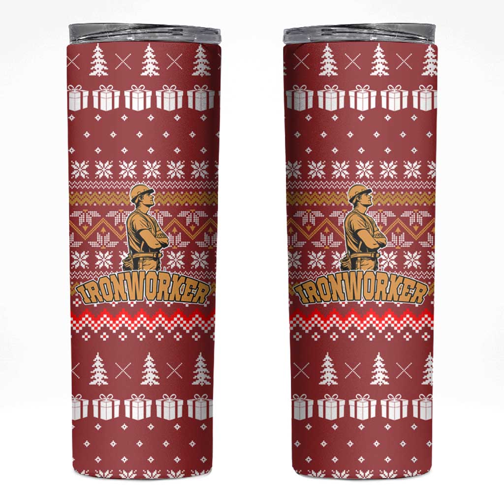 Christmas Ironworker American Flag Skinny Tumbler Xmas Holiday Patterns - Wonder Print Shop