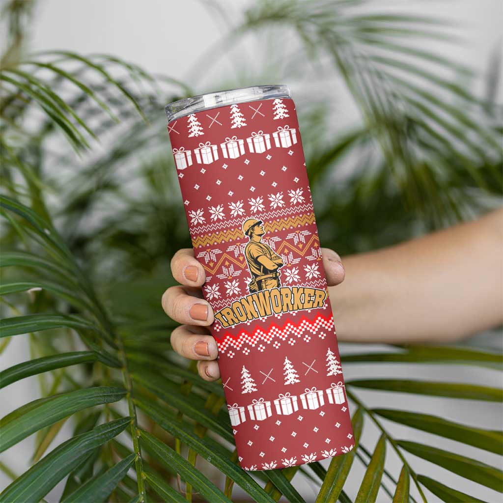 Christmas Ironworker American Flag Skinny Tumbler Xmas Holiday Patterns - Wonder Print Shop