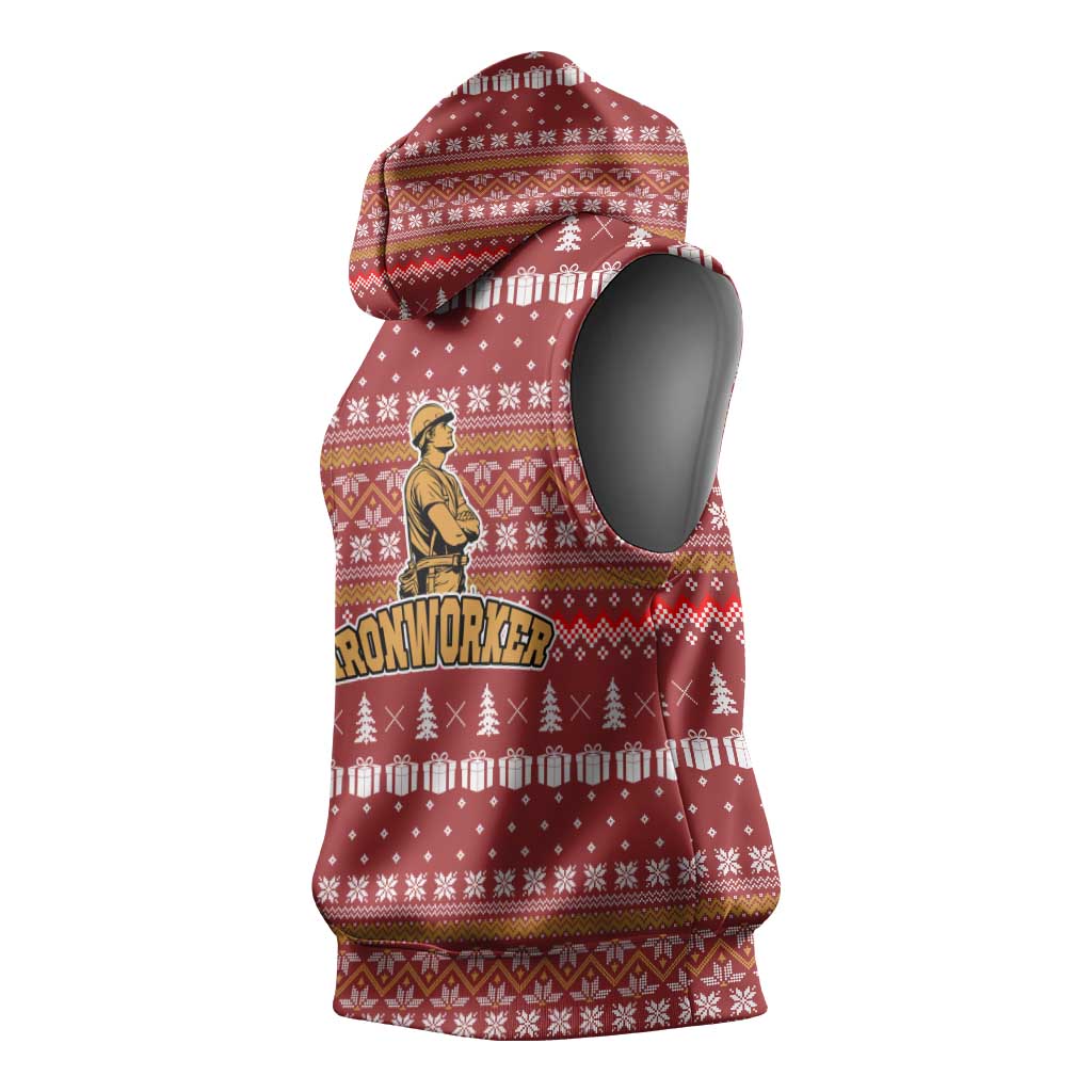 Christmas Ironworker American Flag Sleeveless Hoodie Xmas Holiday Patterns - Wonder Print Shop