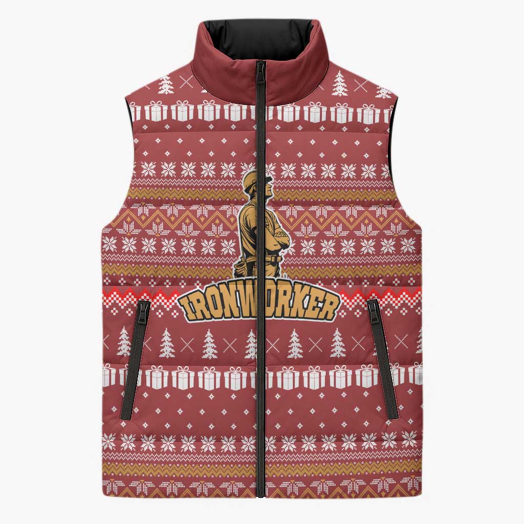 Christmas Ironworker American Flag Sleeveless Puffer Jacket Xmas Holiday Patterns - Wonder Print Shop