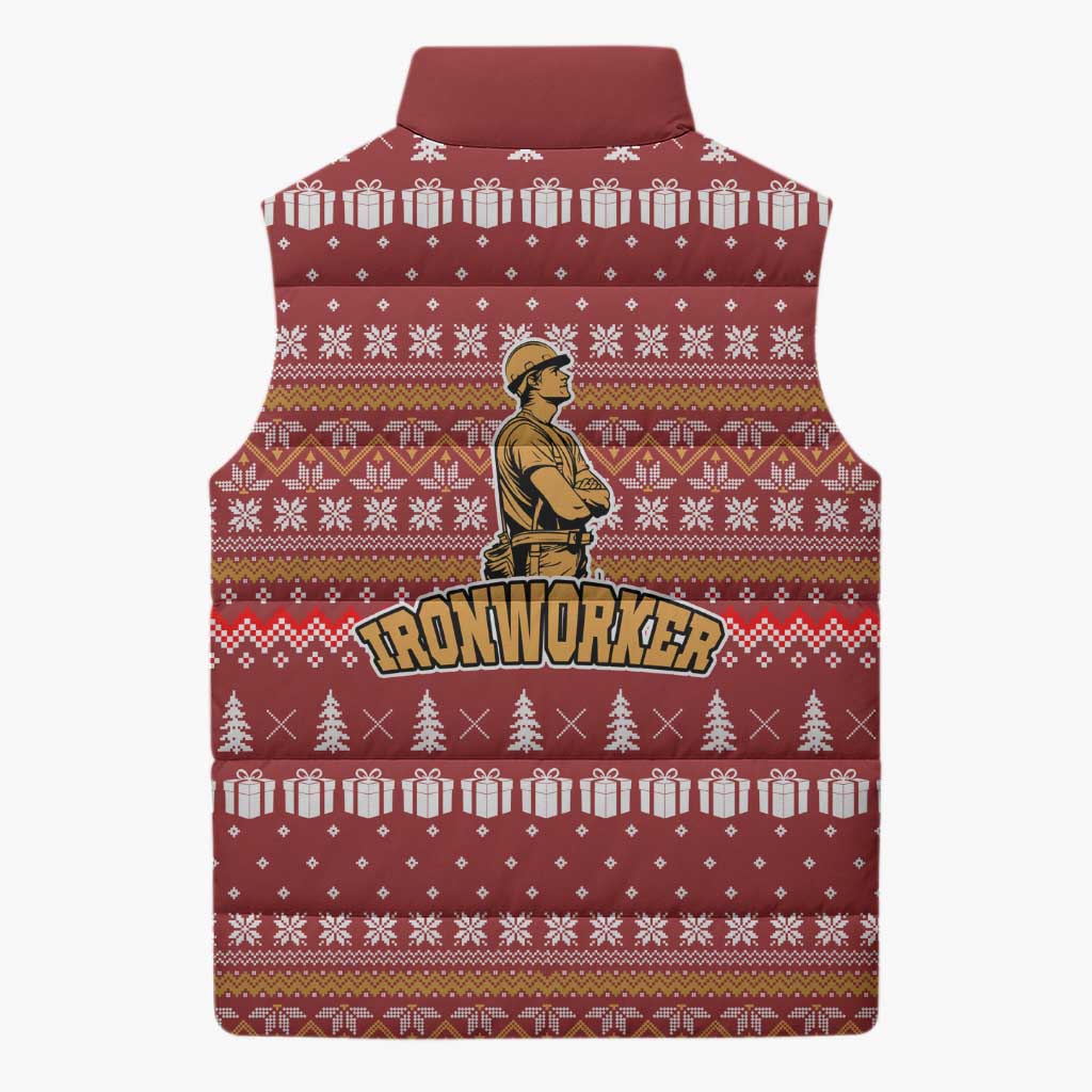 Christmas Ironworker American Flag Sleeveless Puffer Jacket Xmas Holiday Patterns - Wonder Print Shop