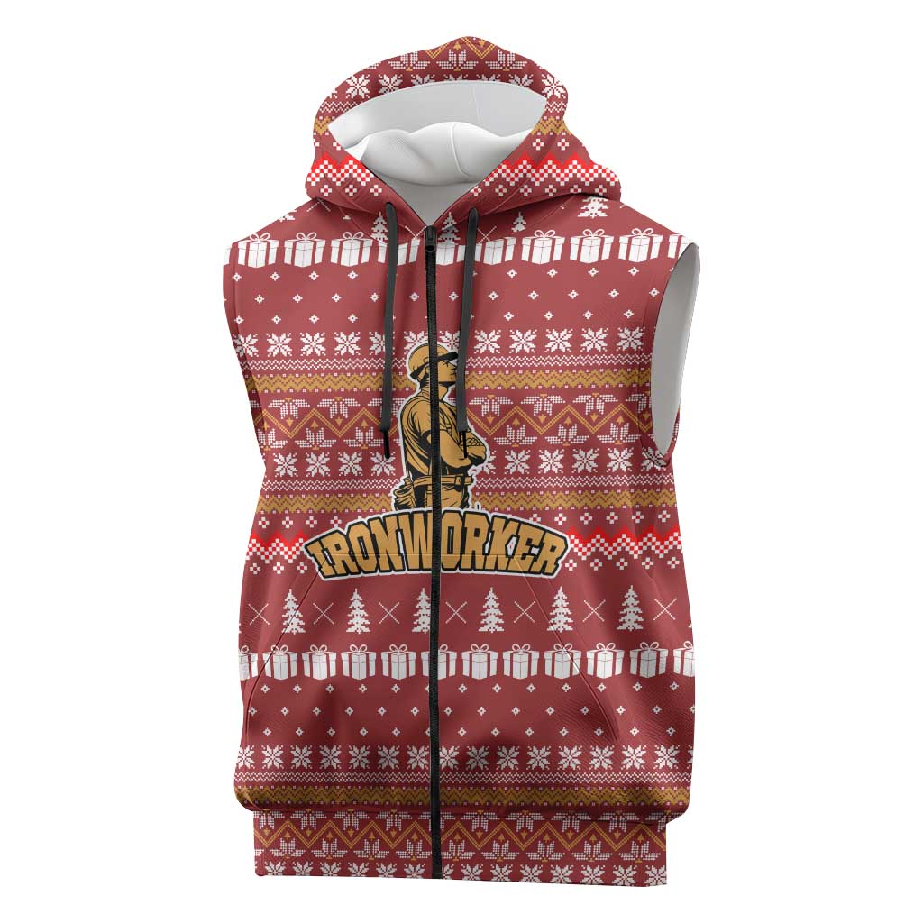 Christmas Ironworker American Flag Sleeveless Zip Hoodie Xmas Holiday Patterns - Wonder Print Shop