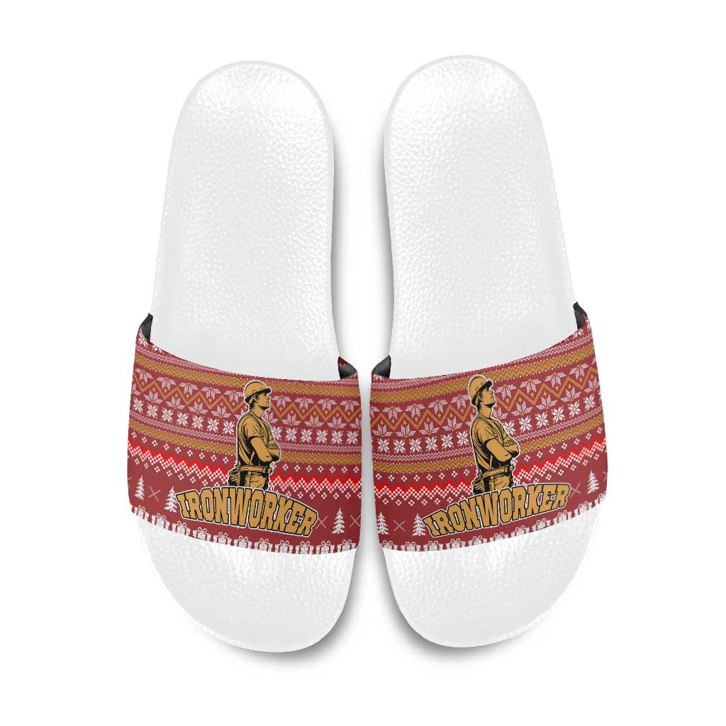 Christmas Ironworker American Flag Slide Sandals Xmas Holiday Patterns - Wonder Print Shop