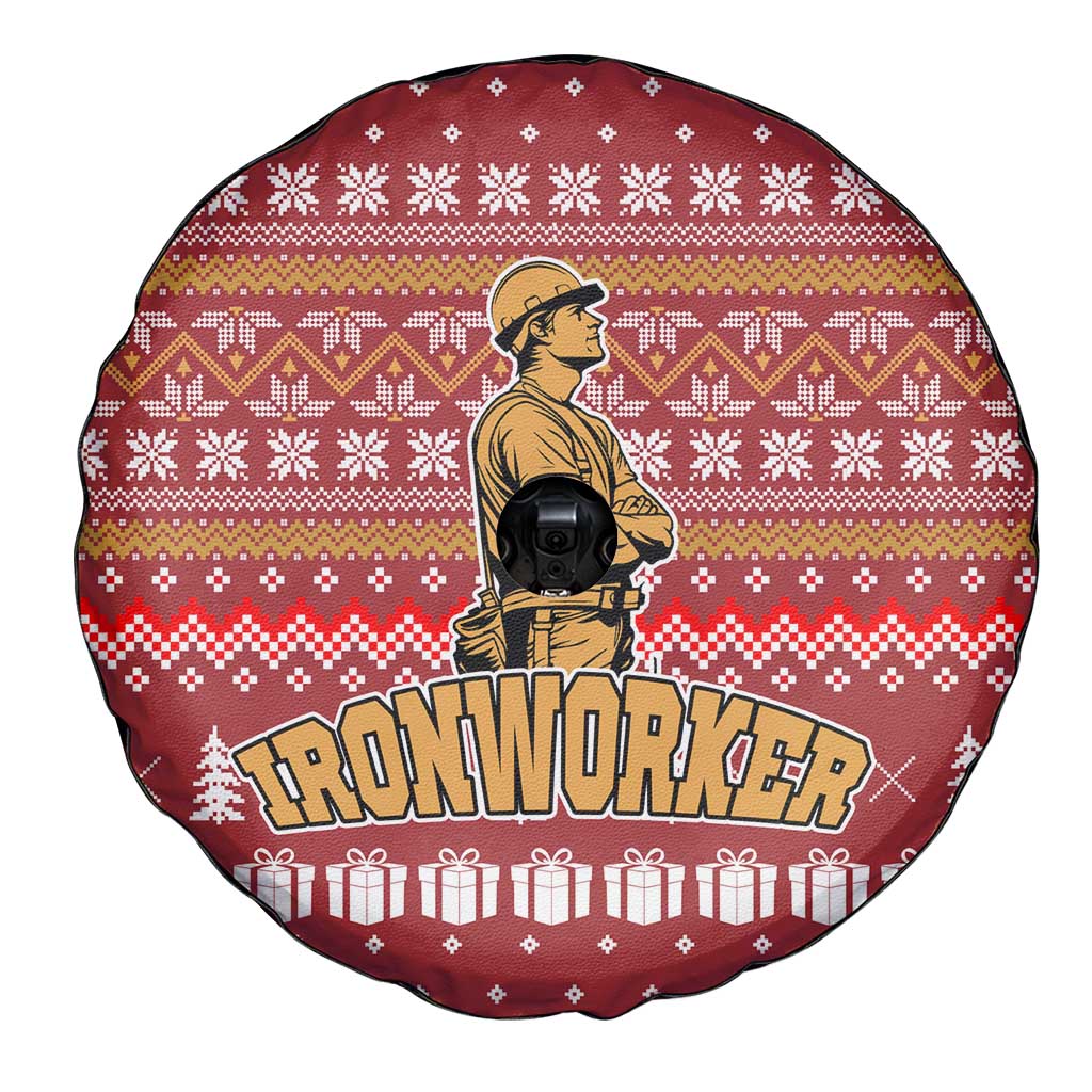 Christmas Ironworker American Flag Spare Tire Cover Xmas Holiday Patterns - Wonder Print Shop