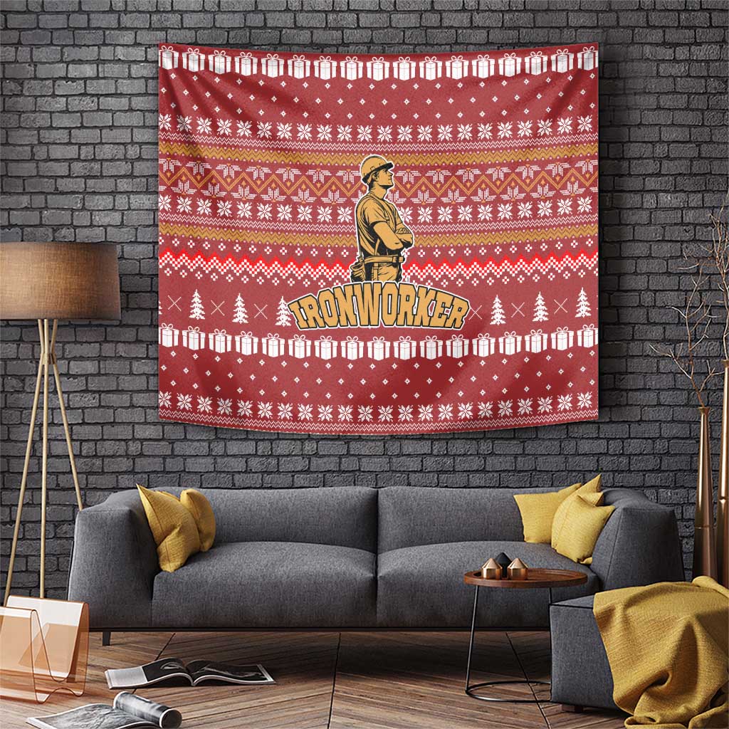 Christmas Ironworker American Flag Tapestry Xmas Holiday Patterns - Wonder Print Shop