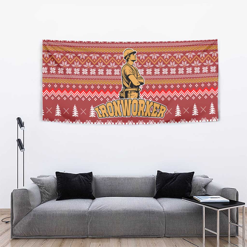 Christmas Ironworker American Flag Tapestry Xmas Holiday Patterns - Wonder Print Shop