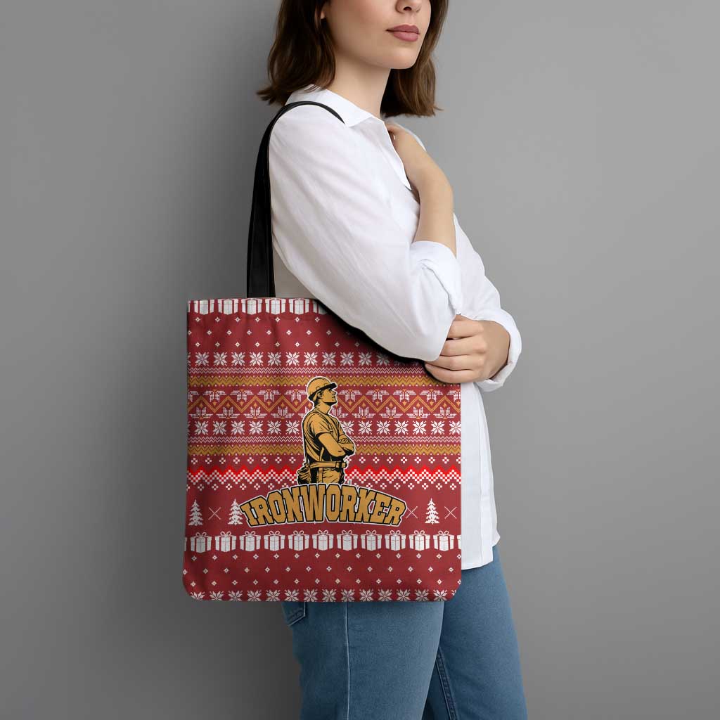 Christmas Ironworker American Flag Tote Bag Xmas Holiday Patterns - Wonder Print Shop