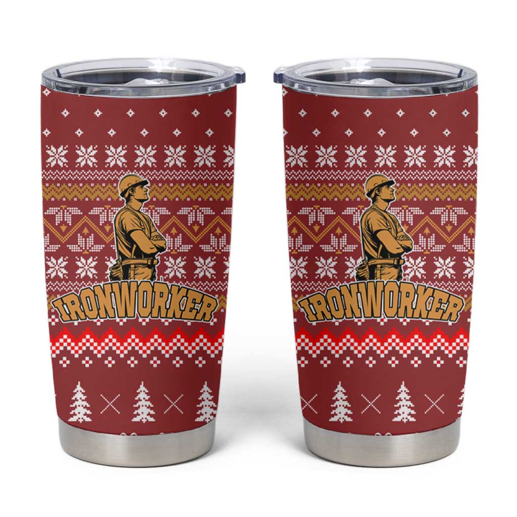 Christmas Ironworker American Flag Tumbler Cup Xmas Holiday Patterns - Wonder Print Shop