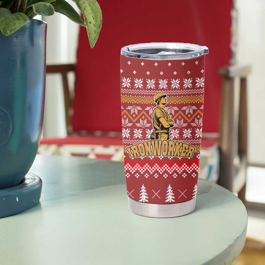 Christmas Ironworker American Flag Tumbler Cup Xmas Holiday Patterns - Wonder Print Shop