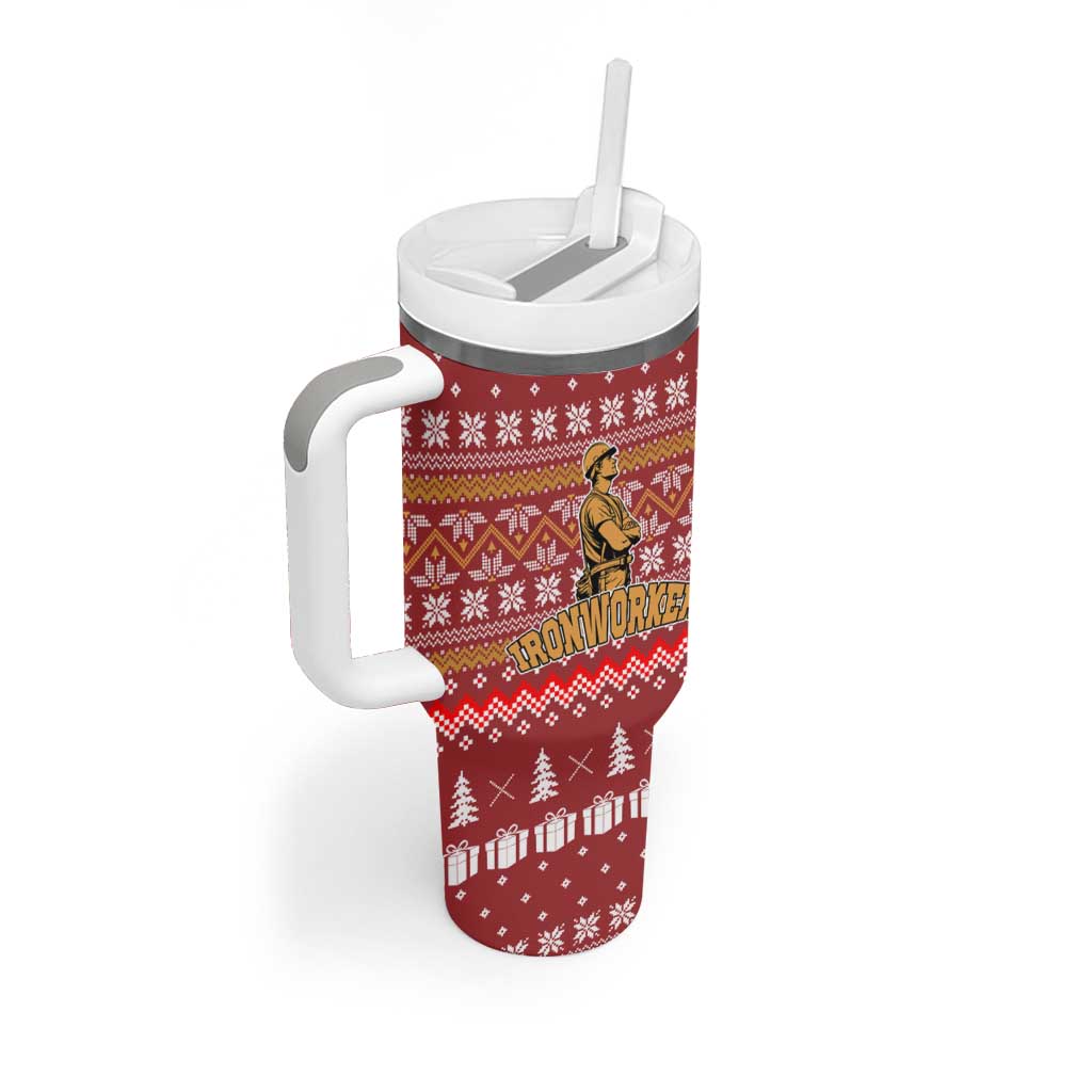 Christmas Ironworker American Flag Tumbler With Handle Xmas Holiday Patterns - Wonder Print Shop