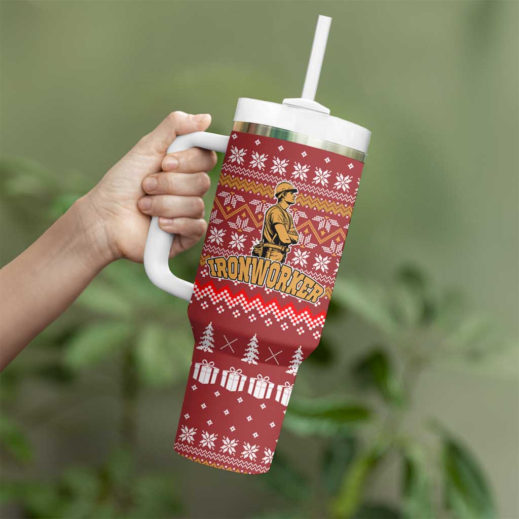 Christmas Ironworker American Flag Tumbler With Handle Xmas Holiday Patterns - Wonder Print Shop
