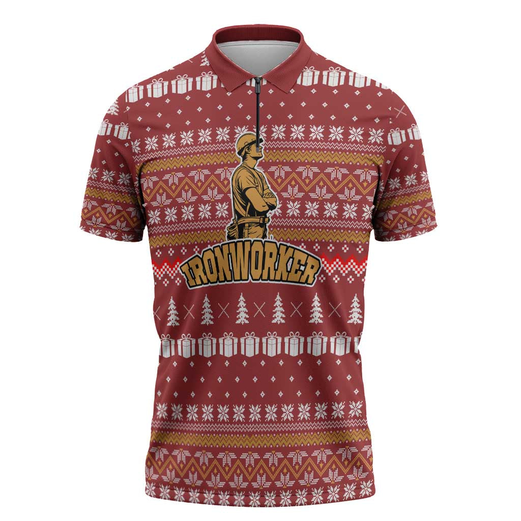 Christmas Ironworker American Flag Zipper Polo Shirt Xmas Holiday Patterns - Wonder Print Shop
