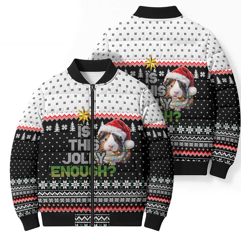 Christmas Is It Jolly Enough Guinea Pig Bomber Puffer Jacket Xmas Holiday Patterns - Wonder Print Shop