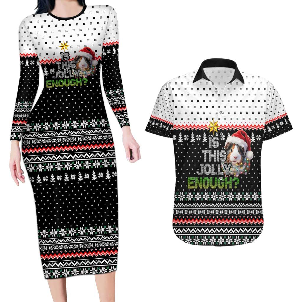 Christmas Is It Jolly Enough Guinea Pig Couples Matching Long Sleeve Bodycon Dress and Hawaiian Shirt Xmas Holiday Patterns - Wonder Print Shop