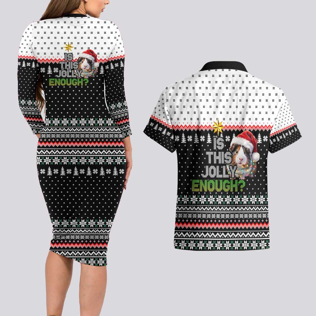 Christmas Is It Jolly Enough Guinea Pig Couples Matching Long Sleeve Bodycon Dress and Hawaiian Shirt Xmas Holiday Patterns - Wonder Print Shop