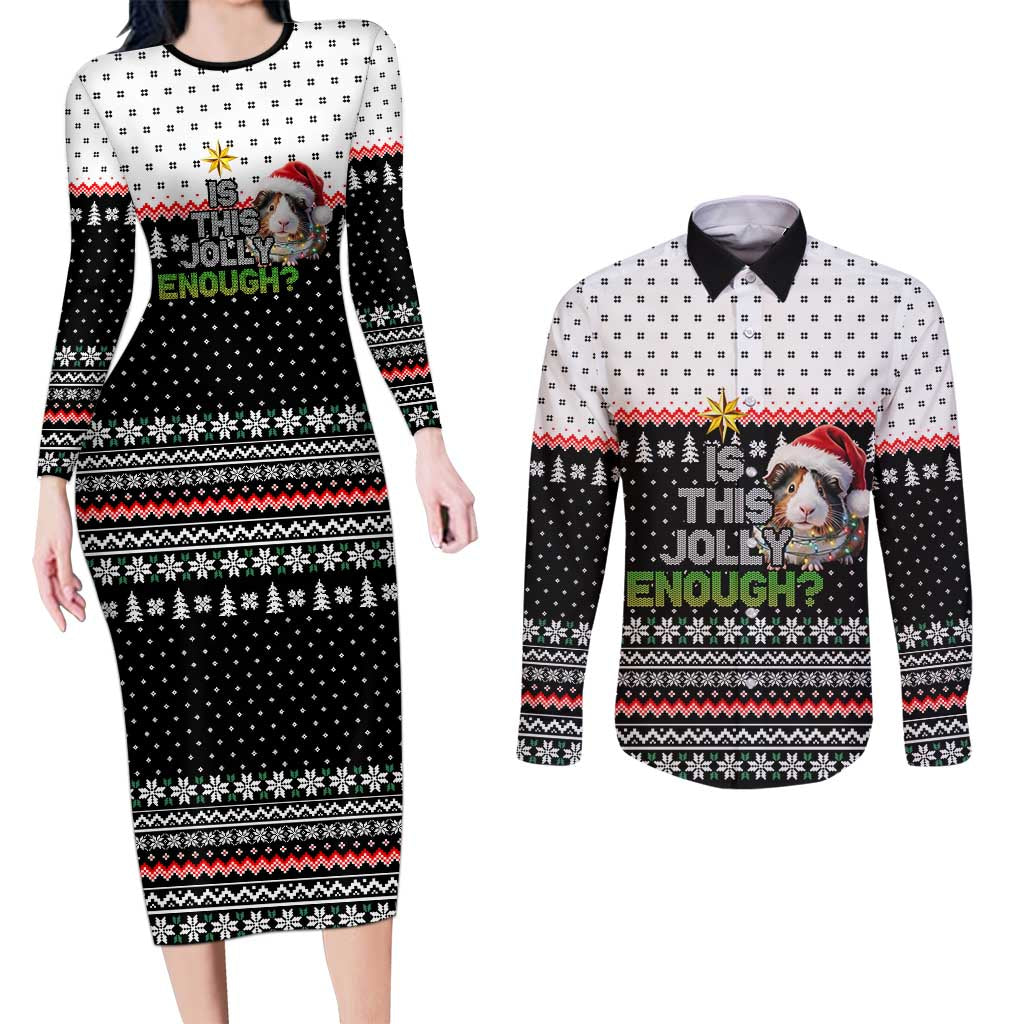 Christmas Is It Jolly Enough Guinea Pig Couples Matching Long Sleeve Bodycon Dress and Long Sleeve Button Shirt Xmas Holiday Patterns - Wonder Print Shop