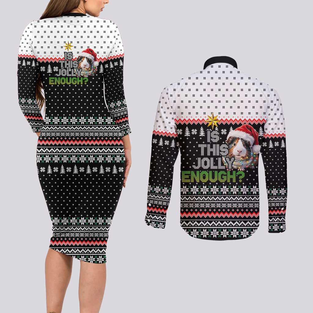 Christmas Is It Jolly Enough Guinea Pig Couples Matching Long Sleeve Bodycon Dress and Long Sleeve Button Shirt Xmas Holiday Patterns - Wonder Print Shop