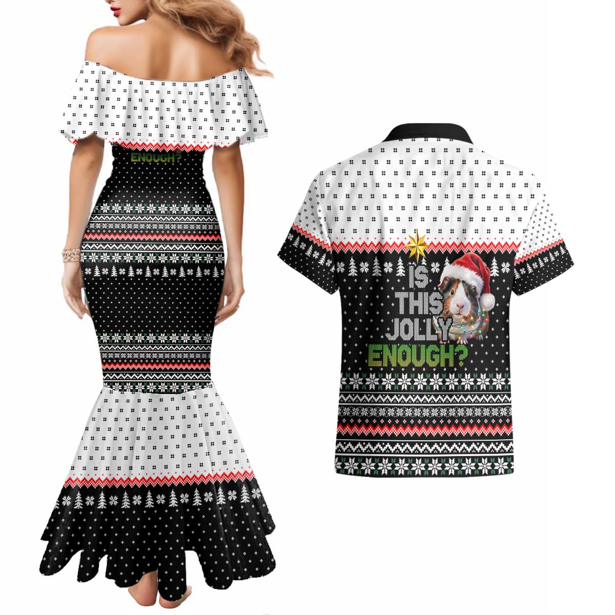 Christmas Is It Jolly Enough Guinea Pig Couples Matching Mermaid Dress and Hawaiian Shirt Xmas Holiday Patterns - Wonder Print Shop