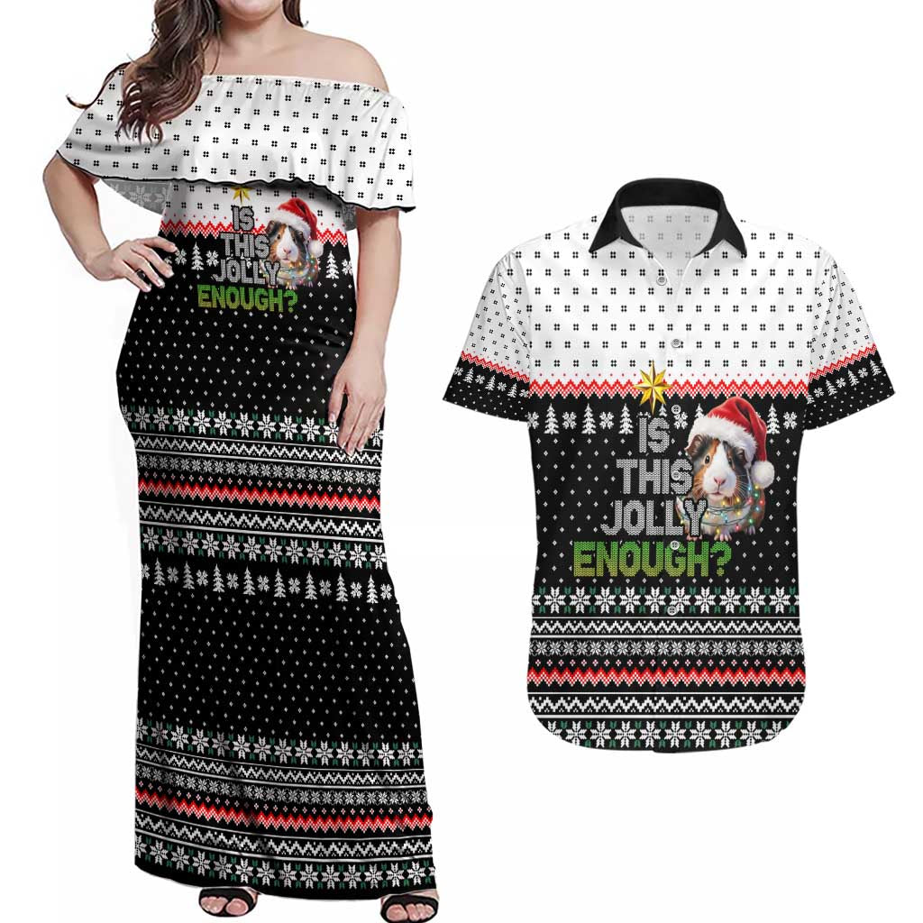 Christmas Is It Jolly Enough Guinea Pig Couples Matching Off Shoulder Maxi Dress and Hawaiian Shirt Xmas Holiday Patterns - Wonder Print Shop