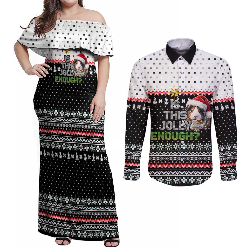 Christmas Is It Jolly Enough Guinea Pig Couples Matching Off Shoulder Maxi Dress and Long Sleeve Button Shirt Xmas Holiday Patterns - Wonder Print Shop