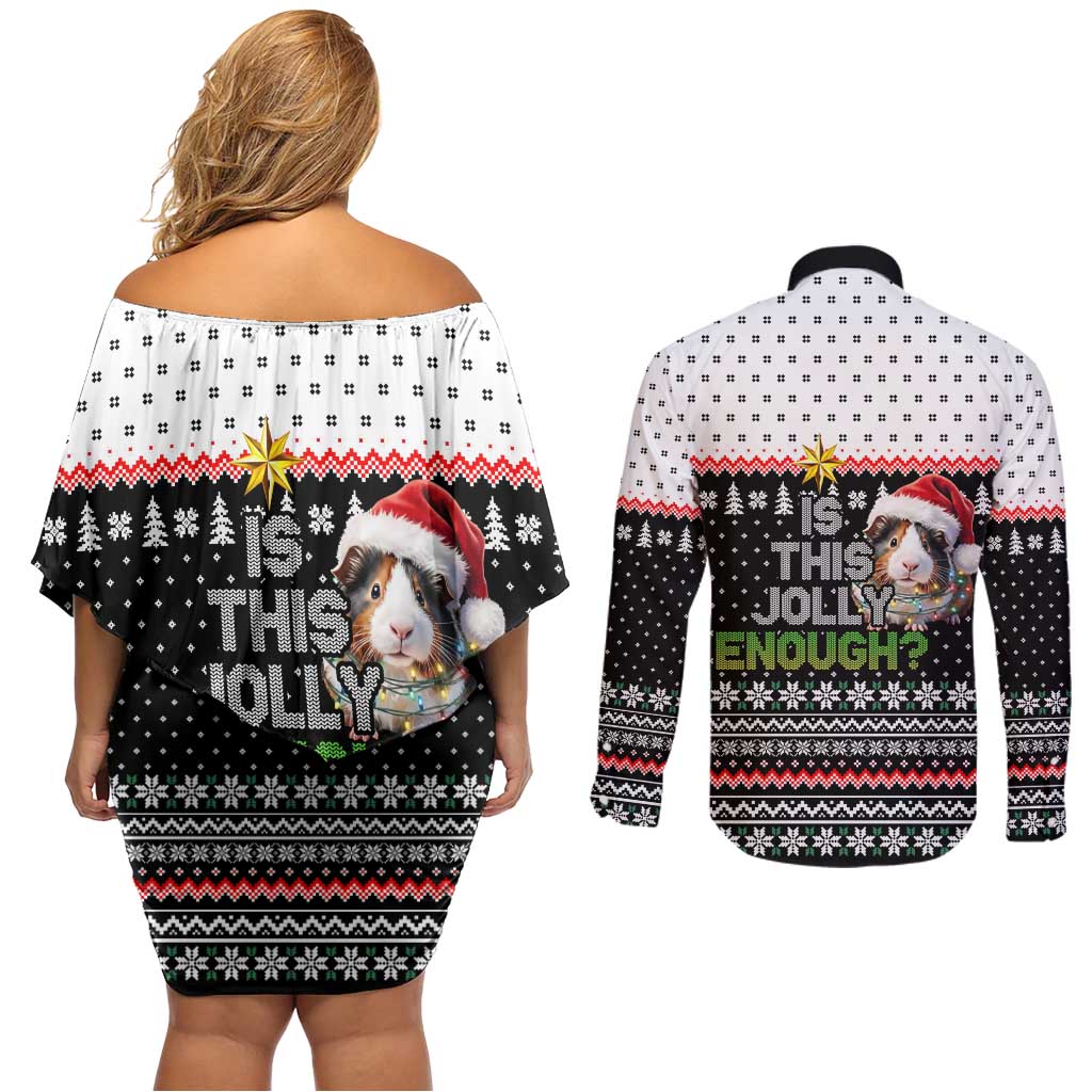Christmas Is It Jolly Enough Guinea Pig Couples Matching Off Shoulder Short Dress and Long Sleeve Button Shirt Xmas Holiday Patterns - Wonder Print Shop