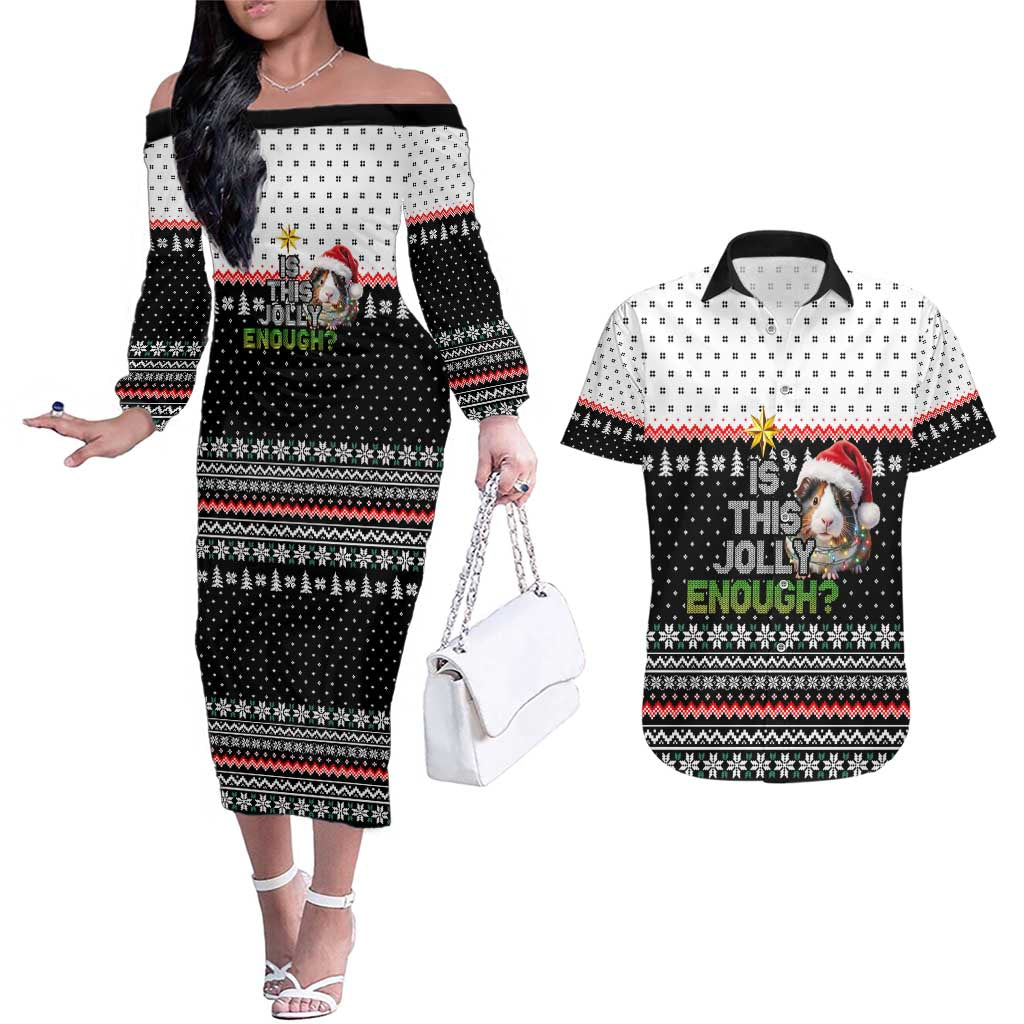 Christmas Is It Jolly Enough Guinea Pig Couples Matching Off The Shoulder Long Sleeve Dress and Hawaiian Shirt Xmas Holiday Patterns - Wonder Print Shop