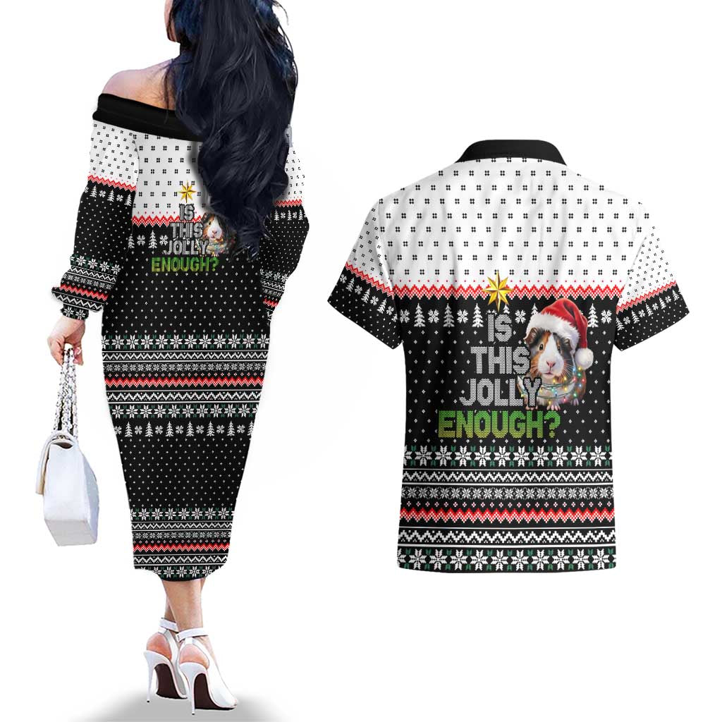 Christmas Is It Jolly Enough Guinea Pig Couples Matching Off The Shoulder Long Sleeve Dress and Hawaiian Shirt Xmas Holiday Patterns - Wonder Print Shop