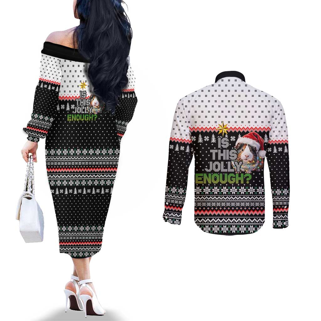 Christmas Is It Jolly Enough Guinea Pig Couples Matching Off The Shoulder Long Sleeve Dress and Long Sleeve Button Shirt Xmas Holiday Patterns - Wonder Print Shop