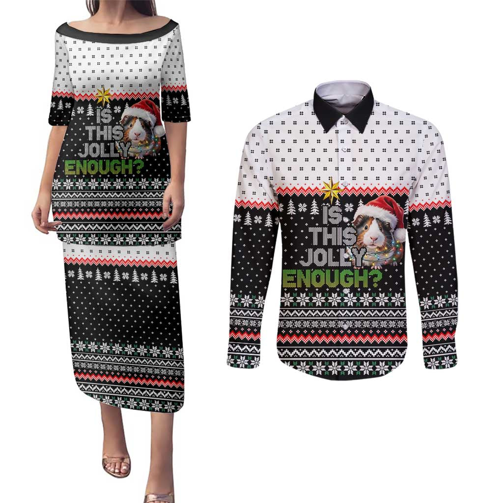 Christmas Is It Jolly Enough Guinea Pig Couples Matching Puletasi and Long Sleeve Button Shirt Xmas Holiday Patterns - Wonder Print Shop