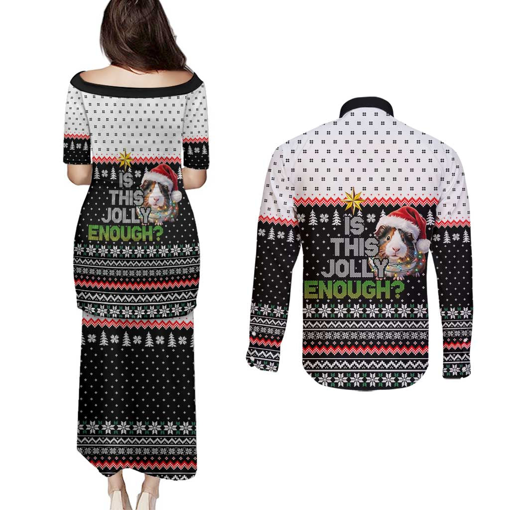 Christmas Is It Jolly Enough Guinea Pig Couples Matching Puletasi and Long Sleeve Button Shirt Xmas Holiday Patterns - Wonder Print Shop