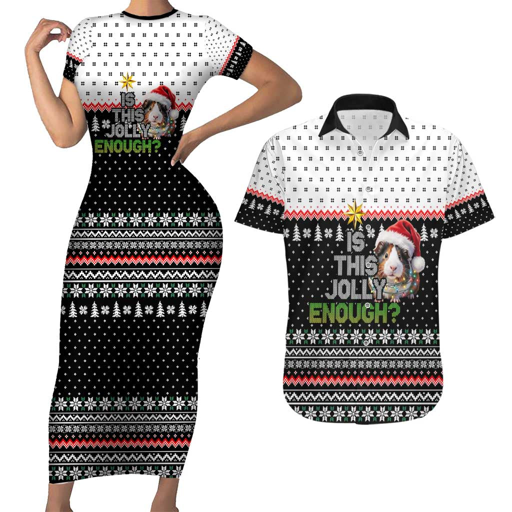 Christmas Is It Jolly Enough Guinea Pig Couples Matching Short Sleeve Bodycon Dress and Hawaiian Shirt Xmas Holiday Patterns - Wonder Print Shop