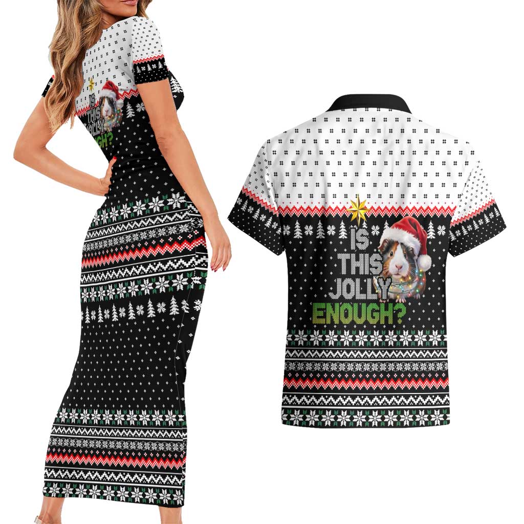 Christmas Is It Jolly Enough Guinea Pig Couples Matching Short Sleeve Bodycon Dress and Hawaiian Shirt Xmas Holiday Patterns - Wonder Print Shop