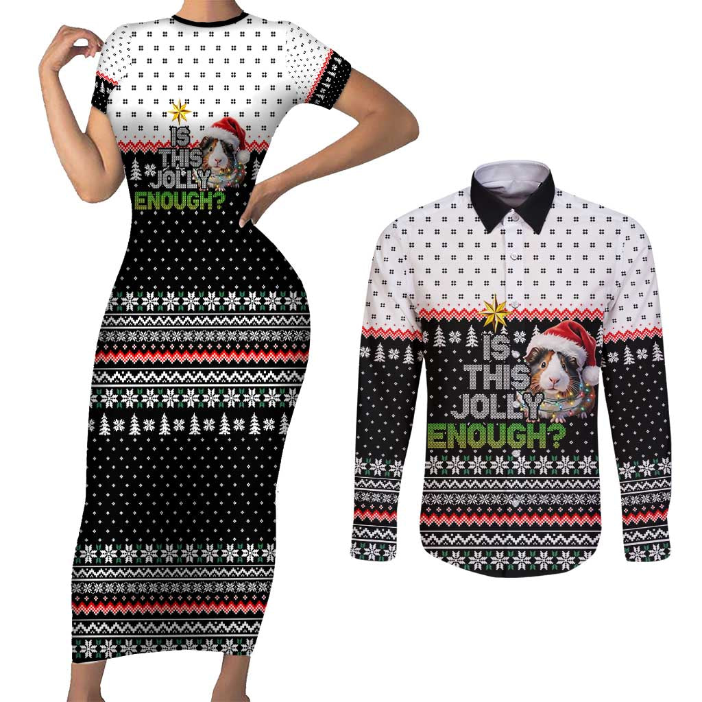 Christmas Is It Jolly Enough Guinea Pig Couples Matching Short Sleeve Bodycon Dress and Long Sleeve Button Shirt Xmas Holiday Patterns - Wonder Print Shop