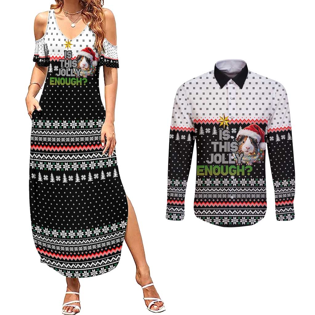 Christmas Is It Jolly Enough Guinea Pig Couples Matching Summer Maxi Dress and Long Sleeve Button Shirt Xmas Holiday Patterns - Wonder Print Shop