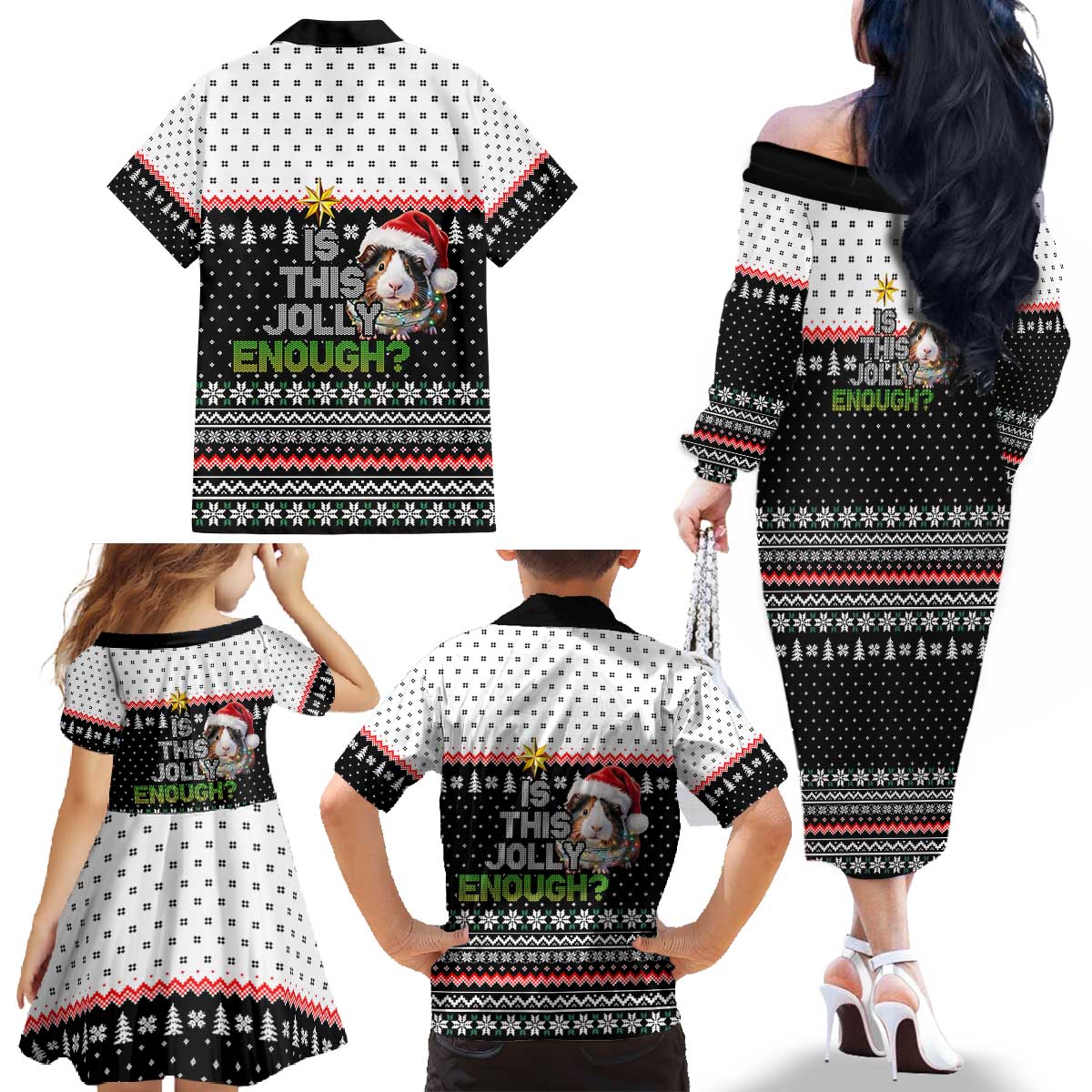 Christmas Is It Jolly Enough Guinea Pig Family Matching Off The Shoulder Long Sleeve Dress and Hawaiian Shirt Xmas Holiday Patterns - Wonder Print Shop