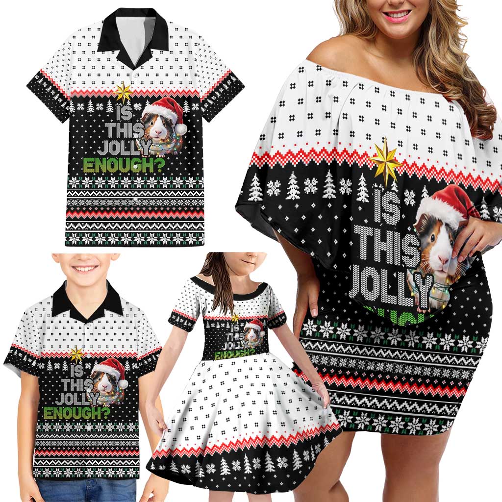 Christmas Is It Jolly Enough Guinea Pig Family Matching Off Shoulder Short Dress and Hawaiian Shirt Xmas Holiday Patterns - Wonder Print Shop