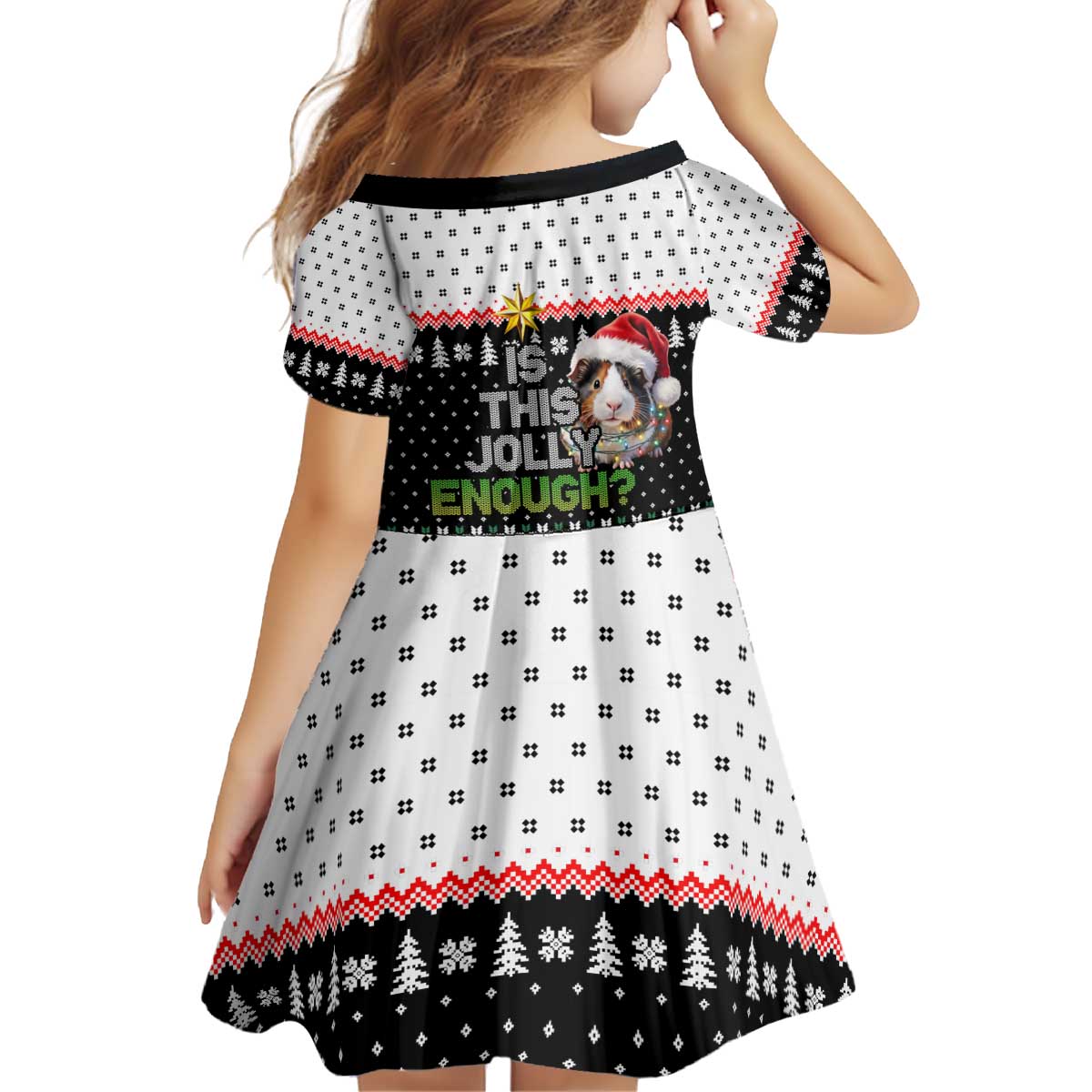 Christmas Is It Jolly Enough Guinea Pig Kid Short Sleeve Dress Xmas Holiday Patterns - Wonder Print Shop