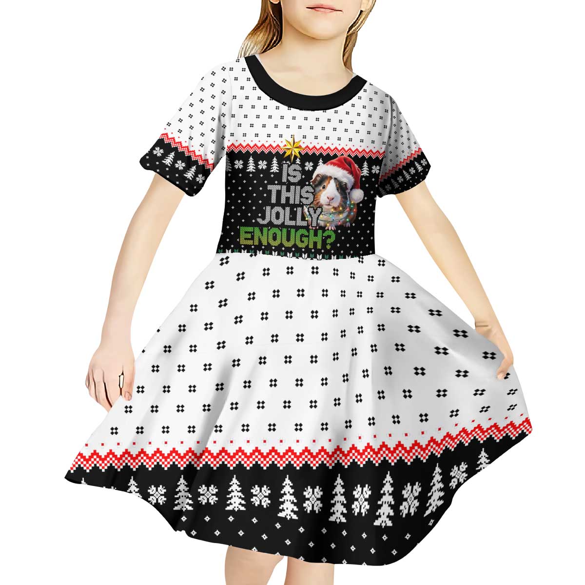 Christmas Is It Jolly Enough Guinea Pig Kid Short Sleeve Dress Xmas Holiday Patterns - Wonder Print Shop