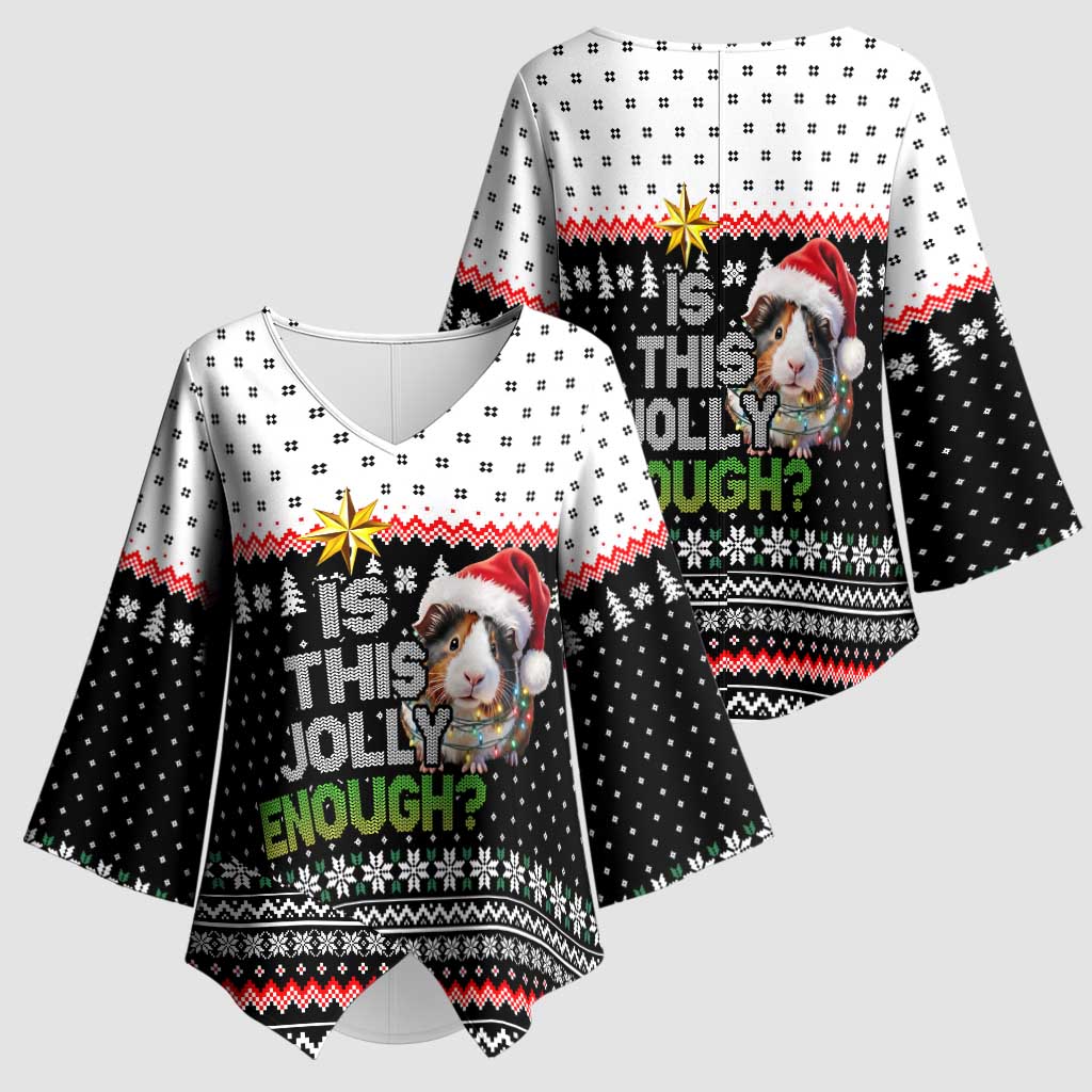 Christmas Is It Jolly Enough Guinea Pig Kimono Sleeve Blouse Xmas Holiday Patterns - Wonder Print Shop