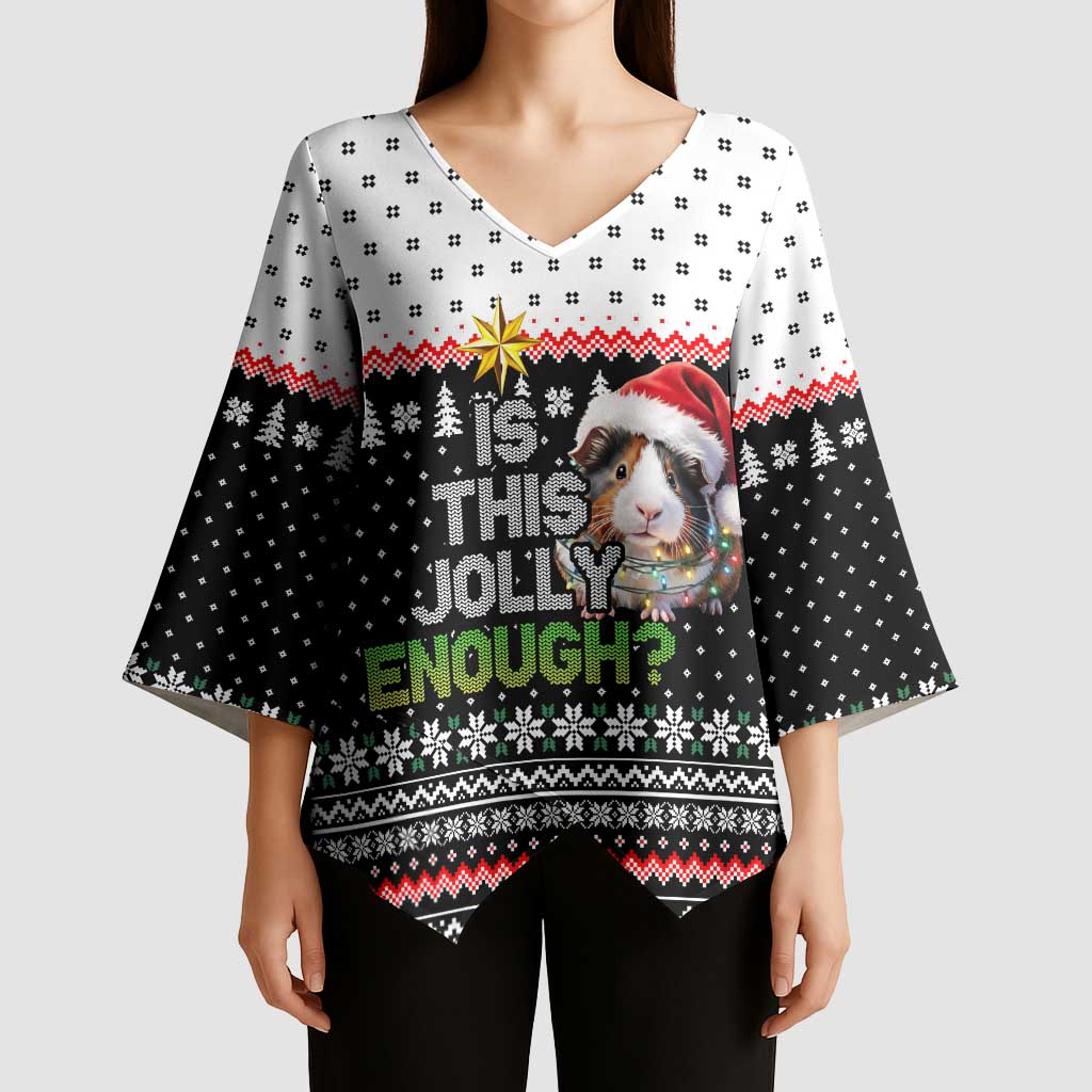 Christmas Is It Jolly Enough Guinea Pig Kimono Sleeve Blouse Xmas Holiday Patterns - Wonder Print Shop