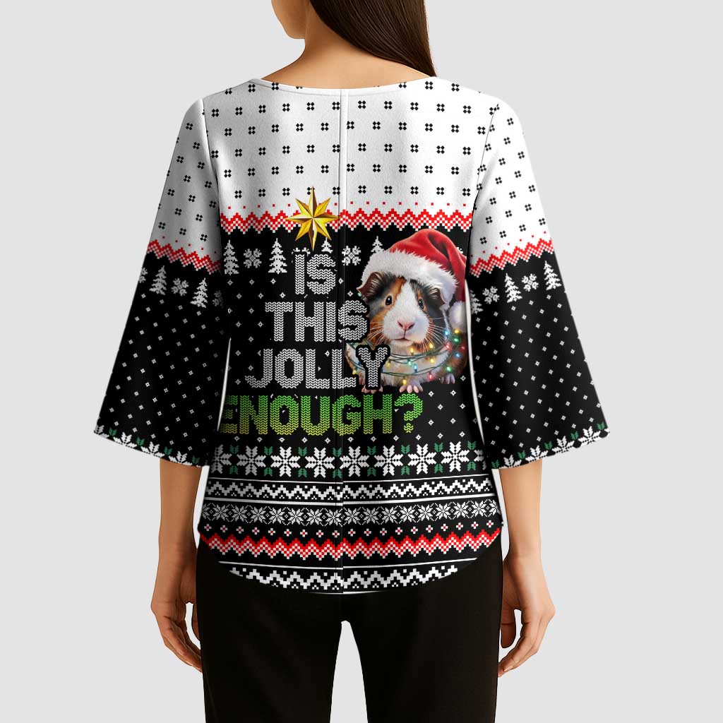 Christmas Is It Jolly Enough Guinea Pig Kimono Sleeve Blouse Xmas Holiday Patterns - Wonder Print Shop