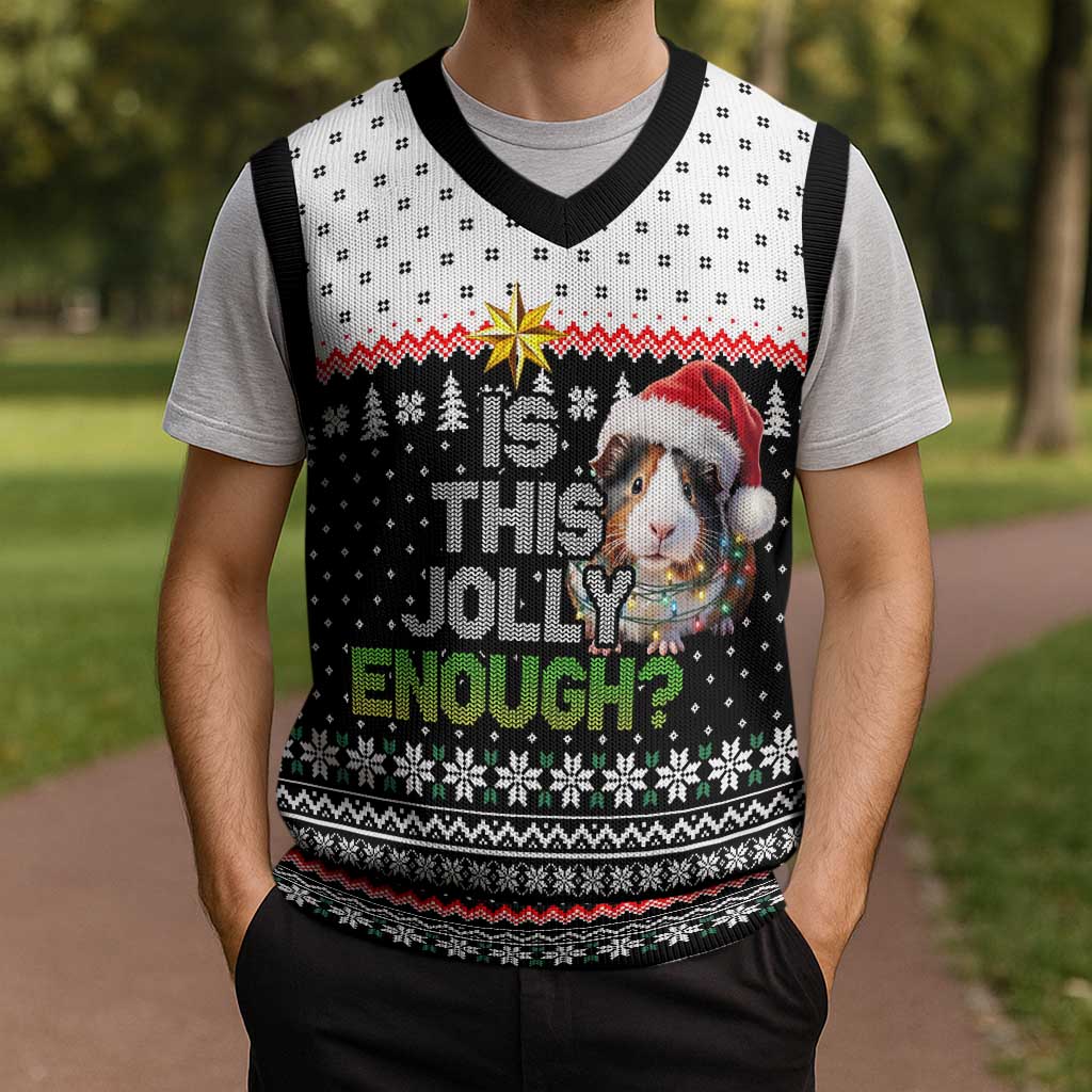 Christmas Is It Jolly Enough Guinea Pig Christmas Knitted V-Neck Vest Xmas Holiday Patterns - Wonder Print Shop