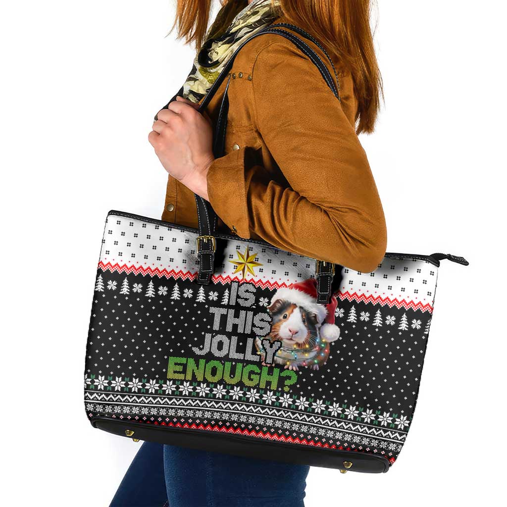 Christmas Is It Jolly Enough Guinea Pig Leather Tote Bag Xmas Holiday Patterns - Wonder Print Shop