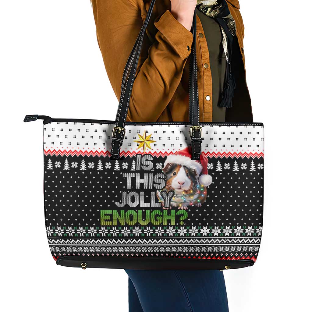 Christmas Is It Jolly Enough Guinea Pig Leather Tote Bag Xmas Holiday Patterns - Wonder Print Shop