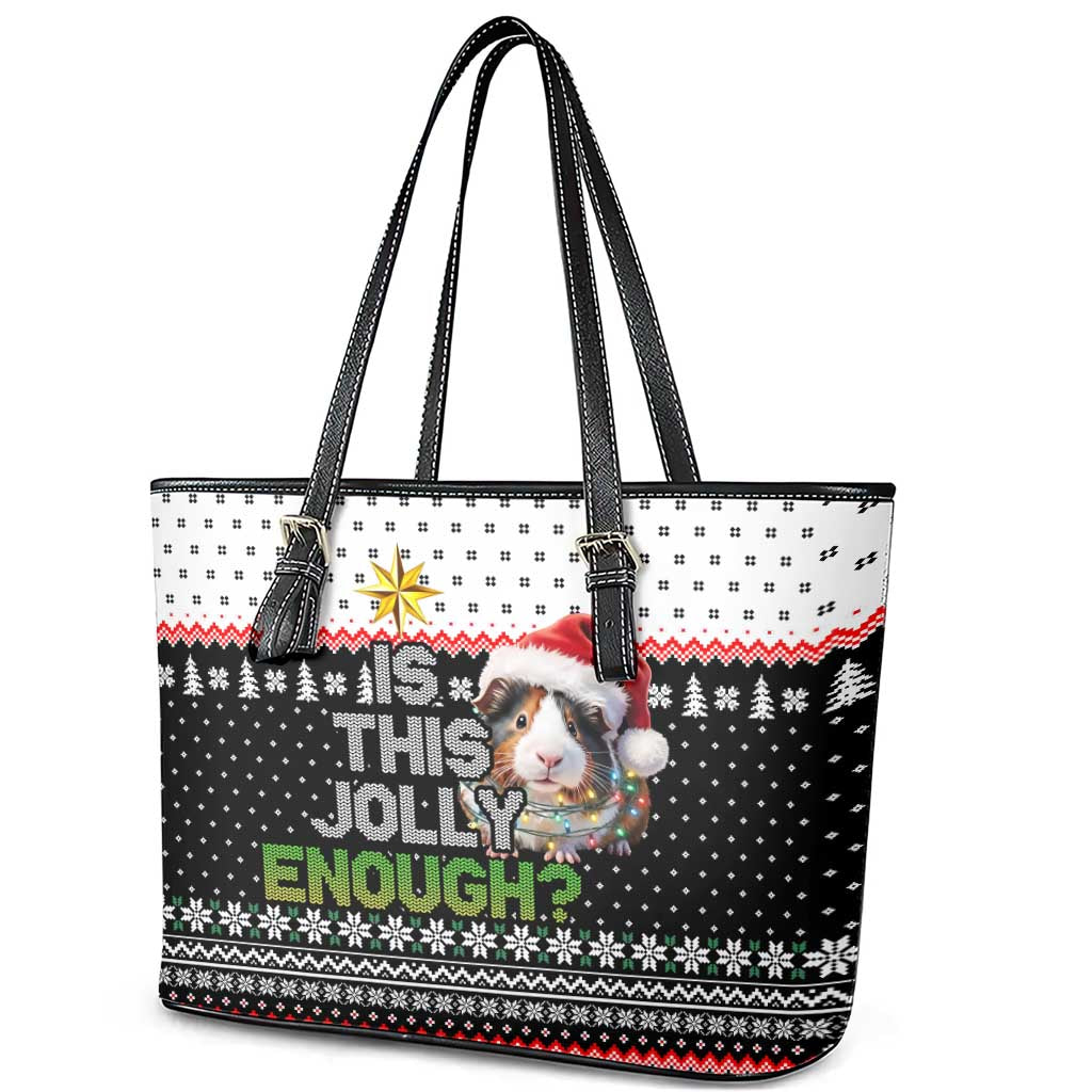 Christmas Is It Jolly Enough Guinea Pig Leather Tote Bag Xmas Holiday Patterns - Wonder Print Shop