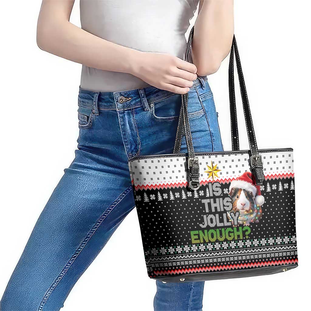 Christmas Is It Jolly Enough Guinea Pig Leather Tote Bag Xmas Holiday Patterns - Wonder Print Shop
