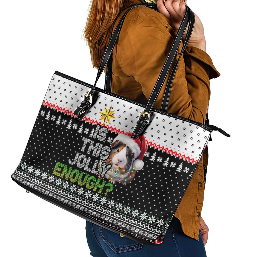 Christmas Is It Jolly Enough Guinea Pig Leather Tote Bag Xmas Holiday Patterns - Wonder Print Shop